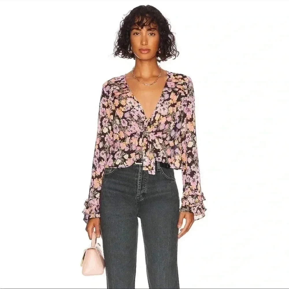 NWT Free People Maybel Blouse Top Black Combo Sz S